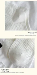 Detail of reinforced heel and toe on white mesh socks with breathable knit texture