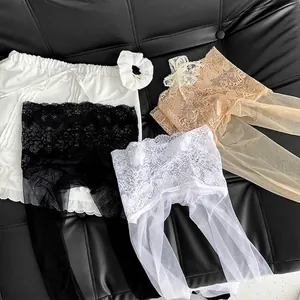 Lace floral sheer pantyhose in black white and nude skin tones for women