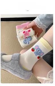 Macro shot of breathable white elephant cartoon socks with high-elasticity ribbed cuffs