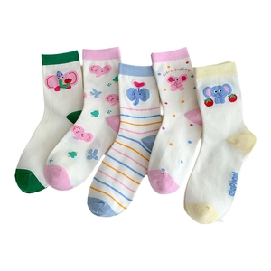 Five pairs of cute cartoon elephant cotton socks in pastel macaron colors with stripes