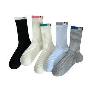 5-pack ribbed mid-calf socks for women in multiple colors with cute character woven labels