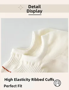 Detail of high-elasticity ribbed cuff on white striped invisible boat socks