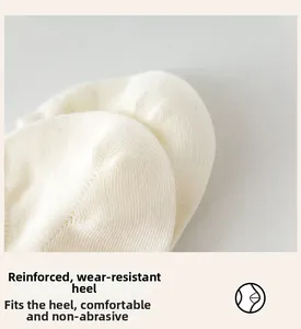 Macro shot of reinforced heel on off-white invisible socks for comfort and durability