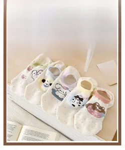 Detailed view of 5-pack women's breathable cotton socks with cute animal embroidery