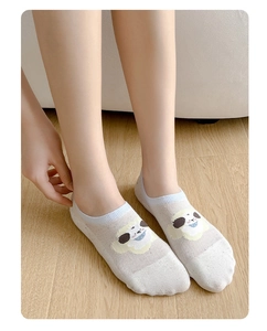 Detail of breathable mesh cotton no-show socks with cute cartoon dog pattern for women