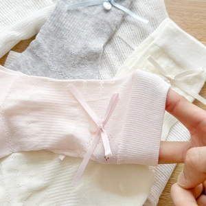 Sweet baby hollow knit socks with ribbon bow and button detail in pastel colors