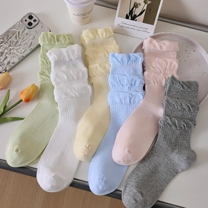 Chaussettes Mi-mollet En Mélange De Coton Pour Femmes Douces Respirantes À Bordure À Volants Couleurs Macaron