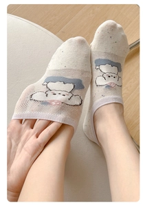Detail of mesh ventilation on cartoon dog invisible boat socks with a focus on breathability