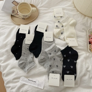 Lace ruffle ankle socks set with polka dots and bow designs in neutral colors