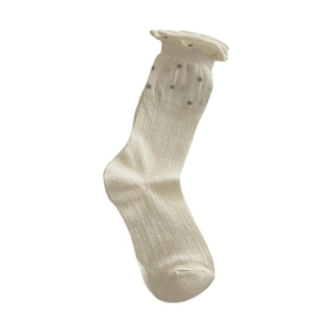 Japanische cremeweiße Socken mit Punkten und Rüschen am Saum für Damen