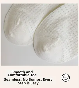 Close-up of seamless toe stitching on breathable white mesh cotton socks for women