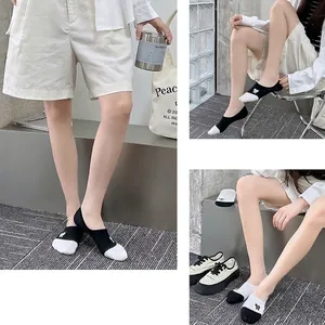 Women's cotton invisible socks with bow embroidery in black and white college style