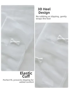 Detail of white mesh socks with 3D bow decoration and elastic anti-slip heel