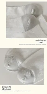 Detailed close-up of reinforced heel and flat seamless toe on gray cotton socks