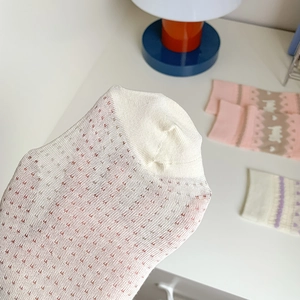 White ultra-thin breathable mesh summer socks featuring cute cartoon cat patterns