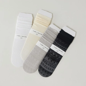 Women Slouch Socks Lace Hollow Out Mesh Breathable Mid Calf Lolita Style Soft Thin Elegant