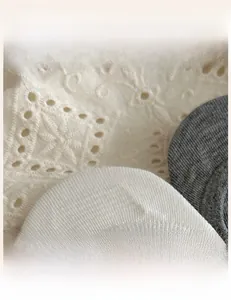 Close-up of high-elasticity knitted cuffs on strawberry embroidered low cut socks