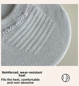 Detail of reinforced wear-resistant heel on light gray socks for comfort and fit