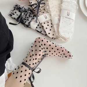 Chaussettes en résille transparentes à pois et nœuds élégants en ruban de satin