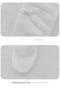 Close-up of white mesh socks showing reinforced heel and bow detail