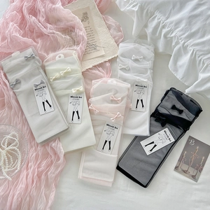 Women Slouch Socks Ultra Thin Mesh Glass Satin Bow Lolita Ballet Style Breathable Mesh Mid Calf Socks