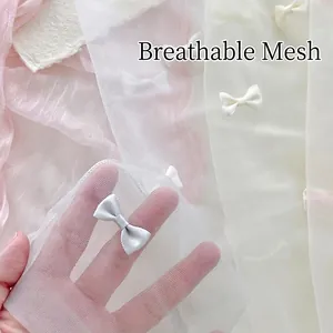 Sheer mesh Lolita style socks with white bows and breathable skin-friendly velvet fabric