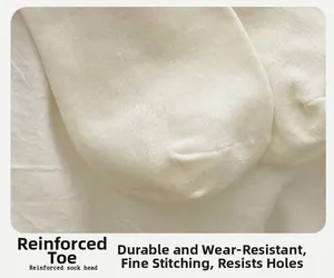 Close-up of reinforced toe design and fine stitching on white ballet style cotton socks