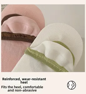 Detail of no-show socks with non-slip silicone heel grip and reinforced contrast edging