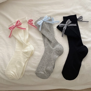 Chaussettes Mi-Mollet Femmes Coton Peigné Tricot Côtelé Noeud Doux Lolita Style Ballet Respirant
