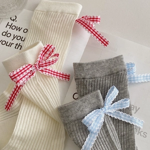 Chaussettes style Lolita Balletcore avec nœuds ruban et maille côtelée texturée