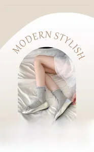 Detail of grey knitted calf socks with metallic silver ballet flats and bow decoration