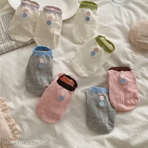 Women's low cut invisible socks in soft cotton with colorful ribbed cuffs and dot embroidery