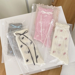 Japanese style sweet floral socks set with lace ruffles and ribbon bows, 4 pairs pack