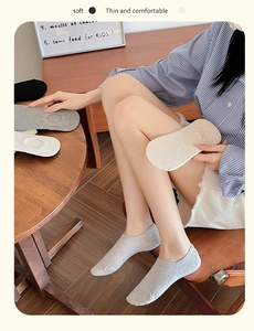 Detail of low-cut invisible socks showing thin ribbed texture and non-slip heel design