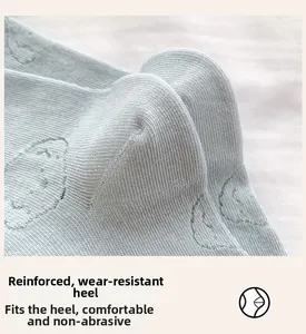Detail of the reinforced wear-resistant heel on the ballet-style light blue cotton socks