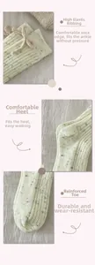 Detailed views of elastic cuffs, reinforced toes, and bow design on wool blend socks