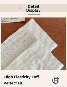 Detail of high-elasticity ribbed cuff on white breathable knit mesh socks for women