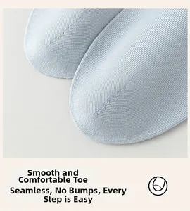 Macro shot of seamless toe stitching on light blue striped socks for smooth comfort