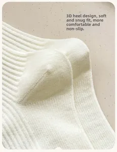 Macro shot of 3D knit heel structure on white ribbed cotton socks for non-slip comfort