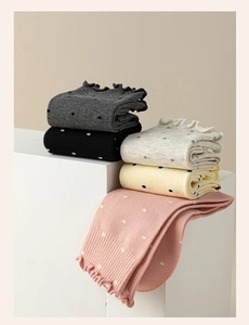 Polka dot crew socks set with lettuce trim edges in five assorted soft colors