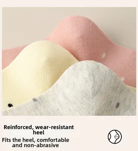 Detailed macro view of reinforced wear-resistant heels on colorful polka dot cotton socks