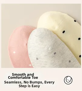 Close-up of flat-seam toe craft on colorful polka dot socks with high-quality texture