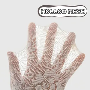 White ballet-style sheer mesh crew socks with breathable hollow knit pattern