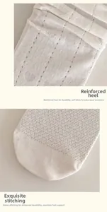 Detail of white mesh socks showing reinforced heel and seamless toe with heart pattern