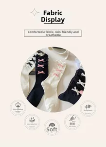 Detail of sweet cotton socks featuring cute bow accents and breathable soft knit fabric