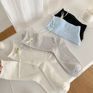 Calze Al Polpaccio Donna Misto Cotone Fiocco Decorazione Floreale Traspirante Stile Preppy Calze Moda Dolci