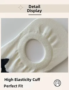 Detail of high-elasticity ribbed cuff on white cat socks showing tight knit texture