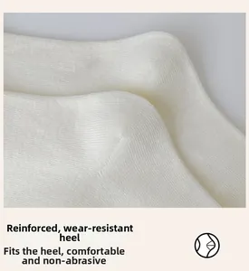 Macro detail of the reinforced heel on white ribbed knit socks for durability and comfort