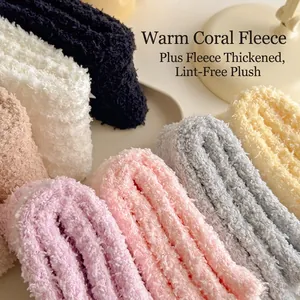 Thick warm coral fleece bow socks for women in multiple colors for home winter wear