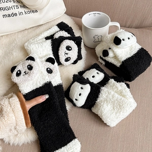 Chaussettes En Polaire Corail Pour Femmes Épaisses Chaudes D'Hiver Chaussettes De Maison Avec Panda Chien Dessin Animé